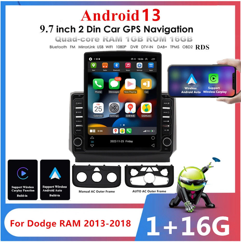 9.7'' Car Stereo Radio GPS for Dodge RAM 1500 2500 3500 4500 5500 (2013-2018)