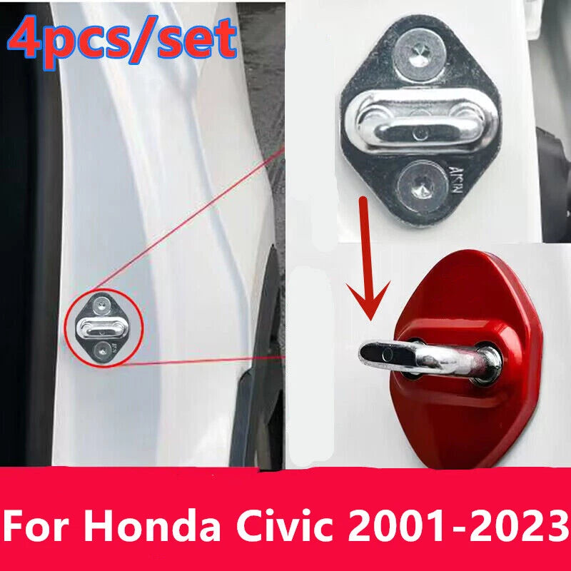 4x Red Accessories Door Lock Protective Cover Trim for Honda Civic (2001–2023)