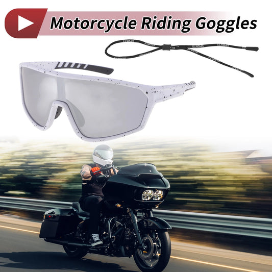 1 Set Motorcycle Riding Goggles Silver Tone Lens Black White Frame PC UV400 for Motorcycle