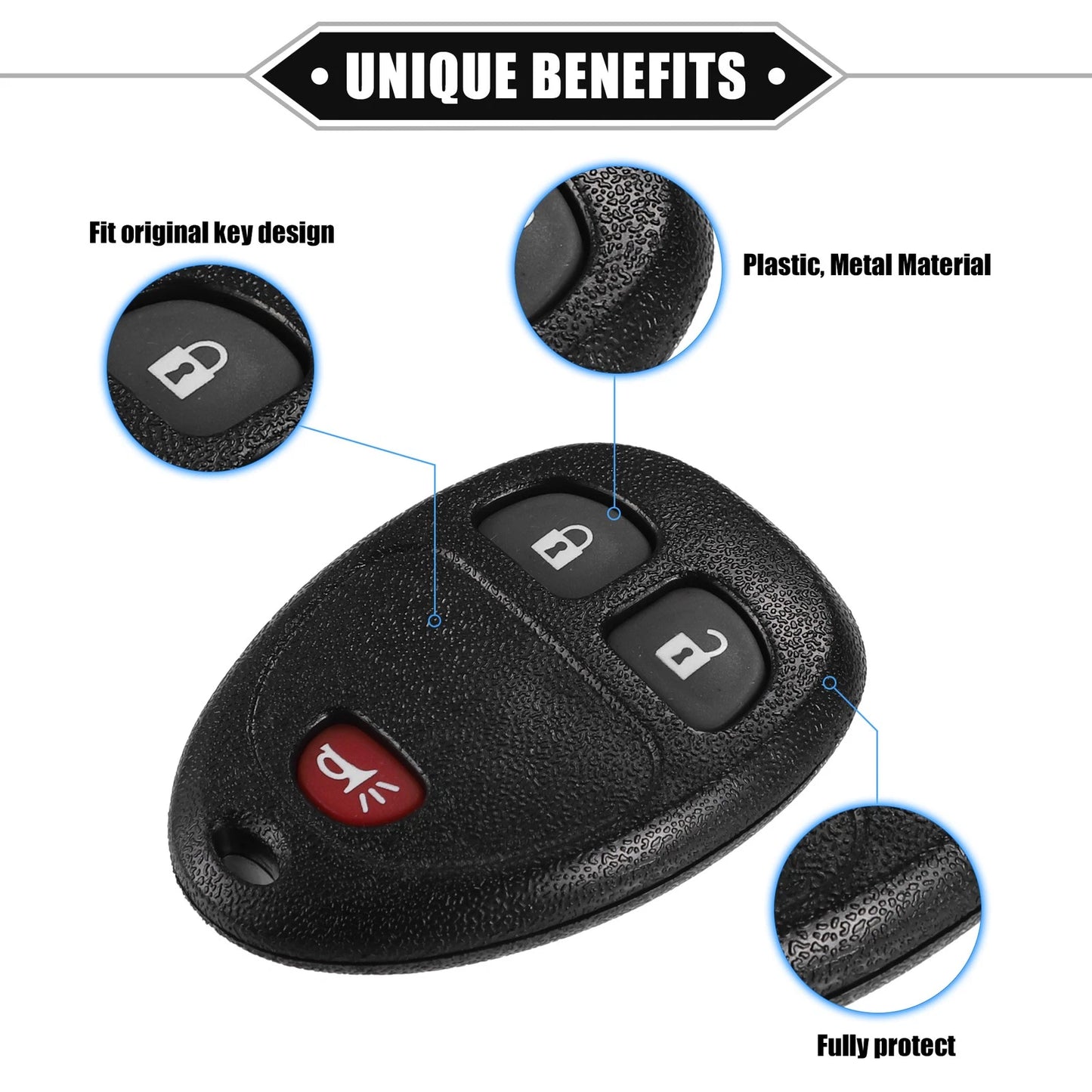 3 Button Keyless Entry Remote Key Cover for Buick Enclave with Blade