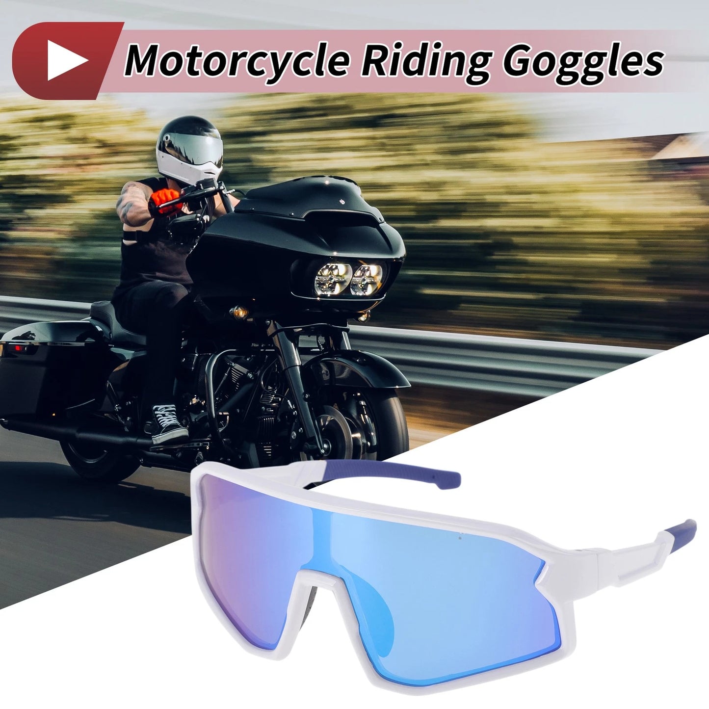 Motorcycle Riding Goggles Blue Lens White Blue Frame UV400