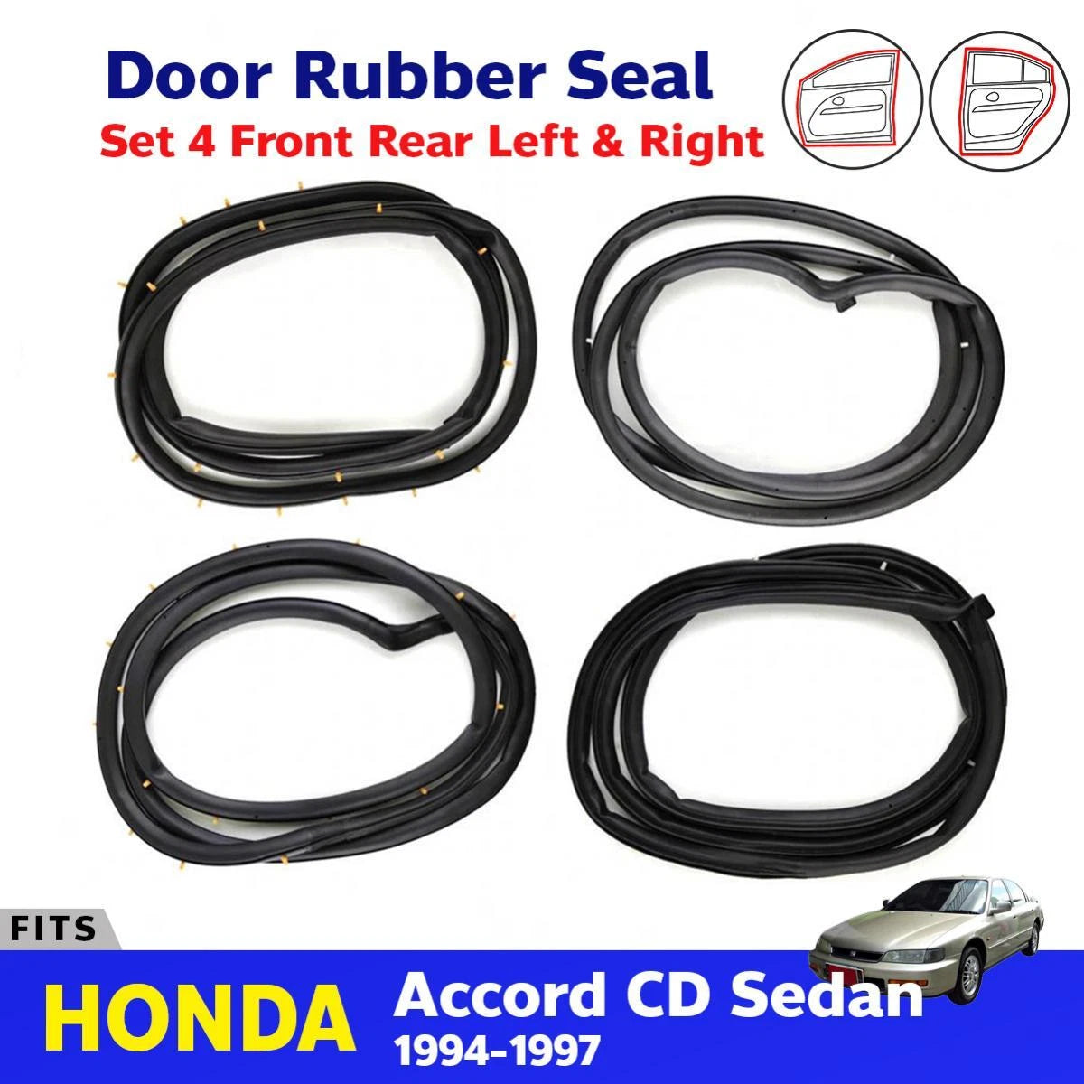 Door Rubber Seal Weahterstrip Set 4 L+R Fits Honda Accord CD 4D SED 1994-97 D05