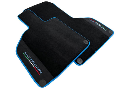 Black Floor Mats for Lamborghini Huracan with Light Blue Trim (2014-2023)