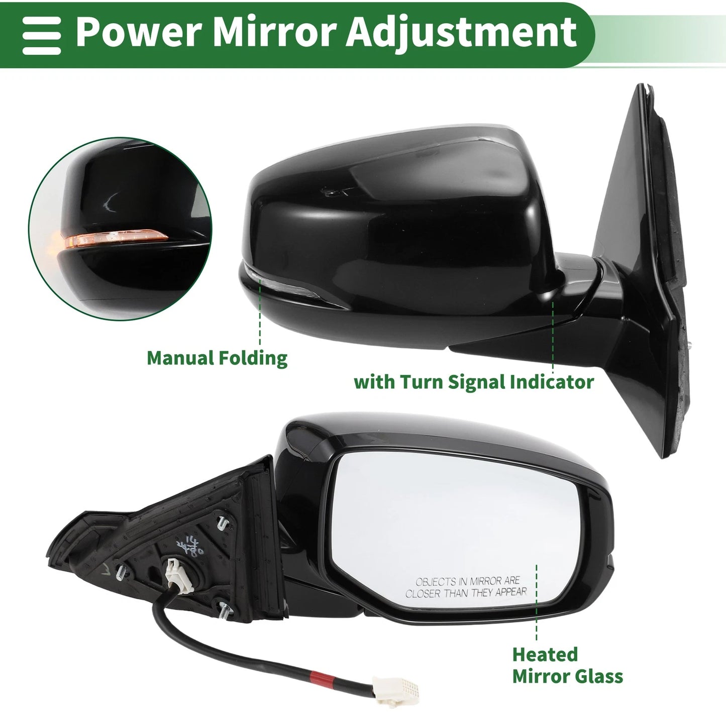 Right Side Door Mirror for Honda Accord 2013-2017 Manual Folding Gloss Black