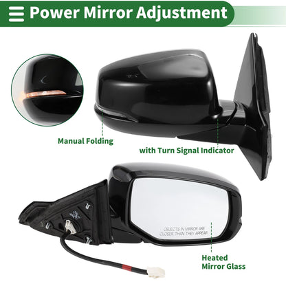 Right Side Door Mirror for Honda Accord 2013-2017 Manual Folding Gloss Black