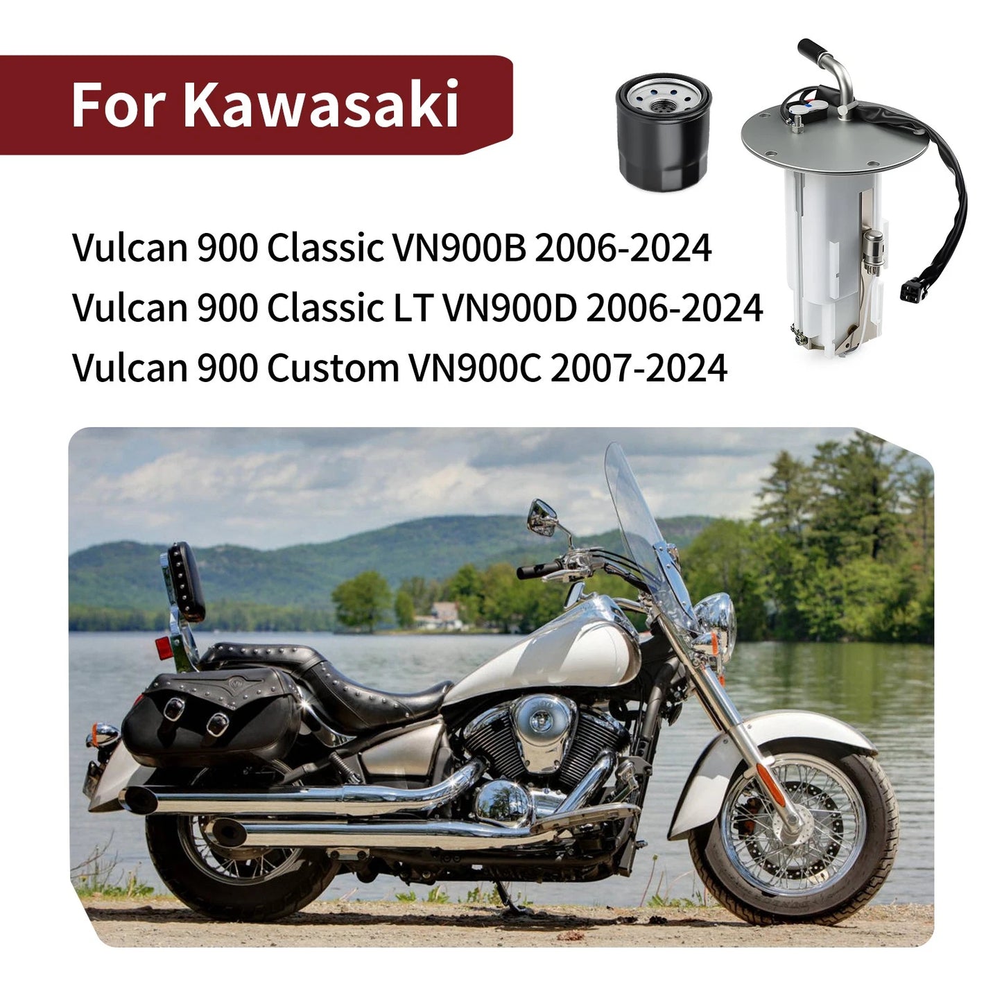 2x Fuel Pump + Oil Filter for Kawasaki Vulcan VN900B/VN900D (2006–2024)
