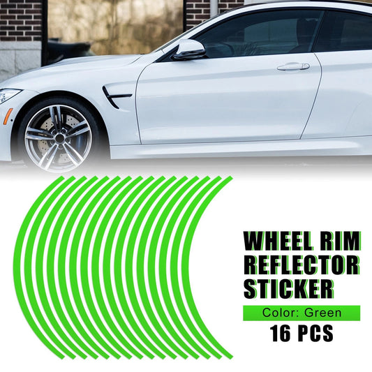 16pcs 17in Wheel Rim Sticker Stripe Reflector Green for Motorcycle Car Bike