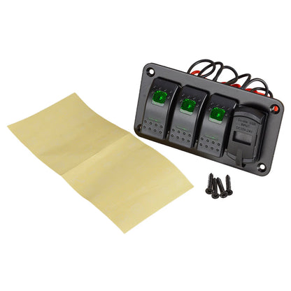 3 Gang Toggle Rocker Switch Panel for Car Boat Marine RV Truck Green LED 12V