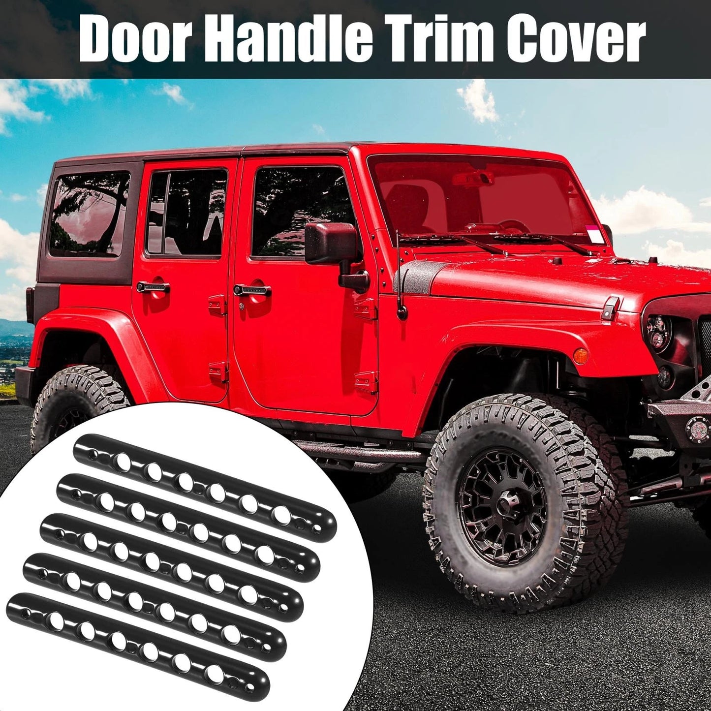 5 x Black Door Handle Insert Trim Covers for Jeep Wrangler JK (2007-2018)