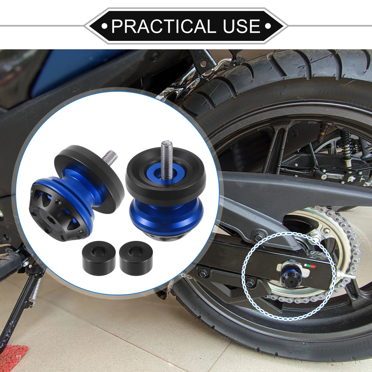 1 Pair Swingarm Spools 6mm M6x1.0 for Motorcycles Aluminum Alloy Blue Black