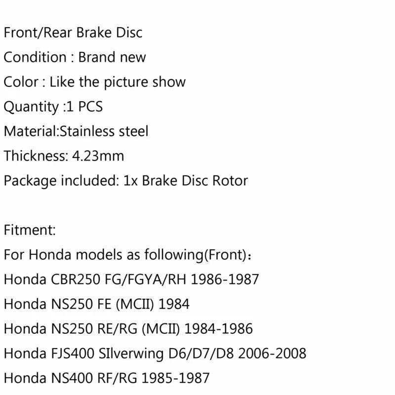 Brake Disc Rotor for Honda CBR/NS250 VFR400 FJS600 CBR750 (1983-1998)