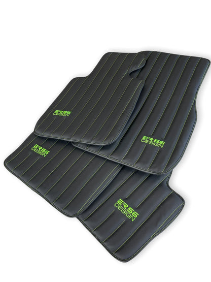 Floor Mats for BMW Models with Leather ER56 Design Green Sewing (1990-2022)