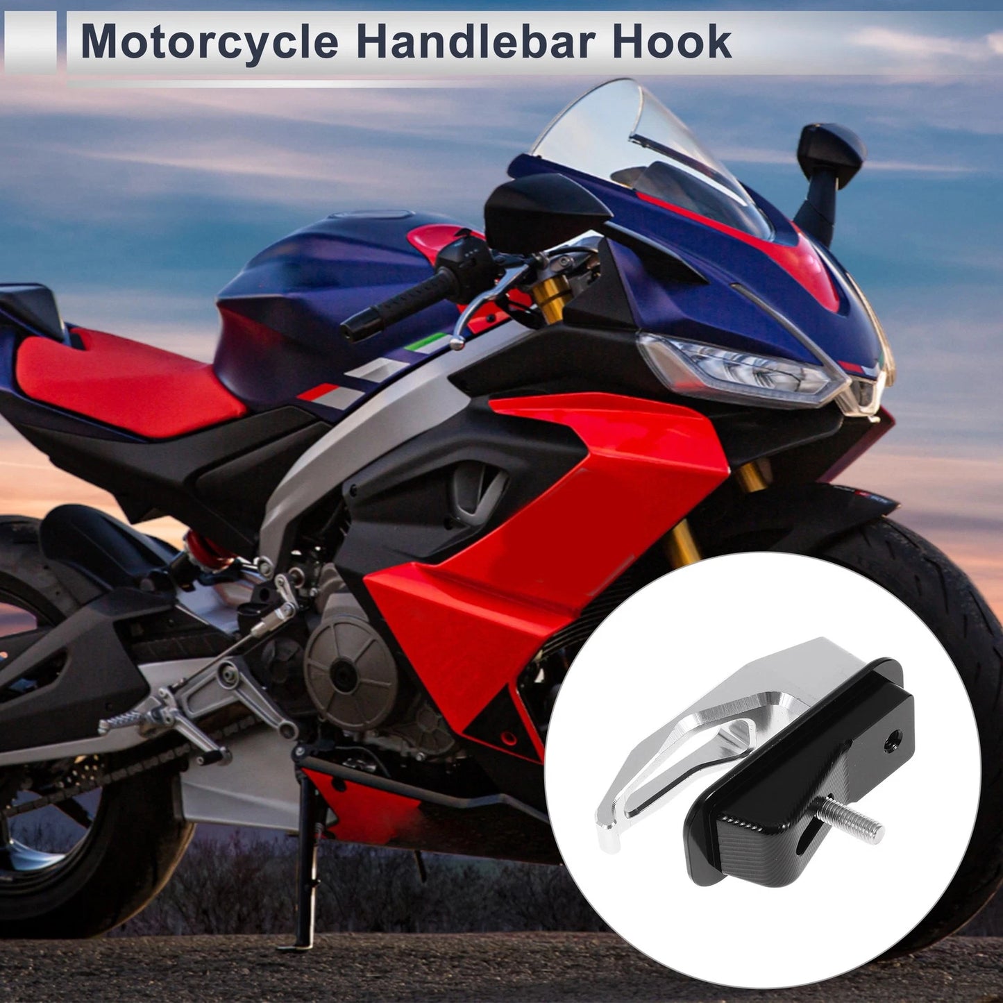 Square Aluminum Alloy Motorcycle Hanging Hook 1 Set Silver Tone 78mm Length