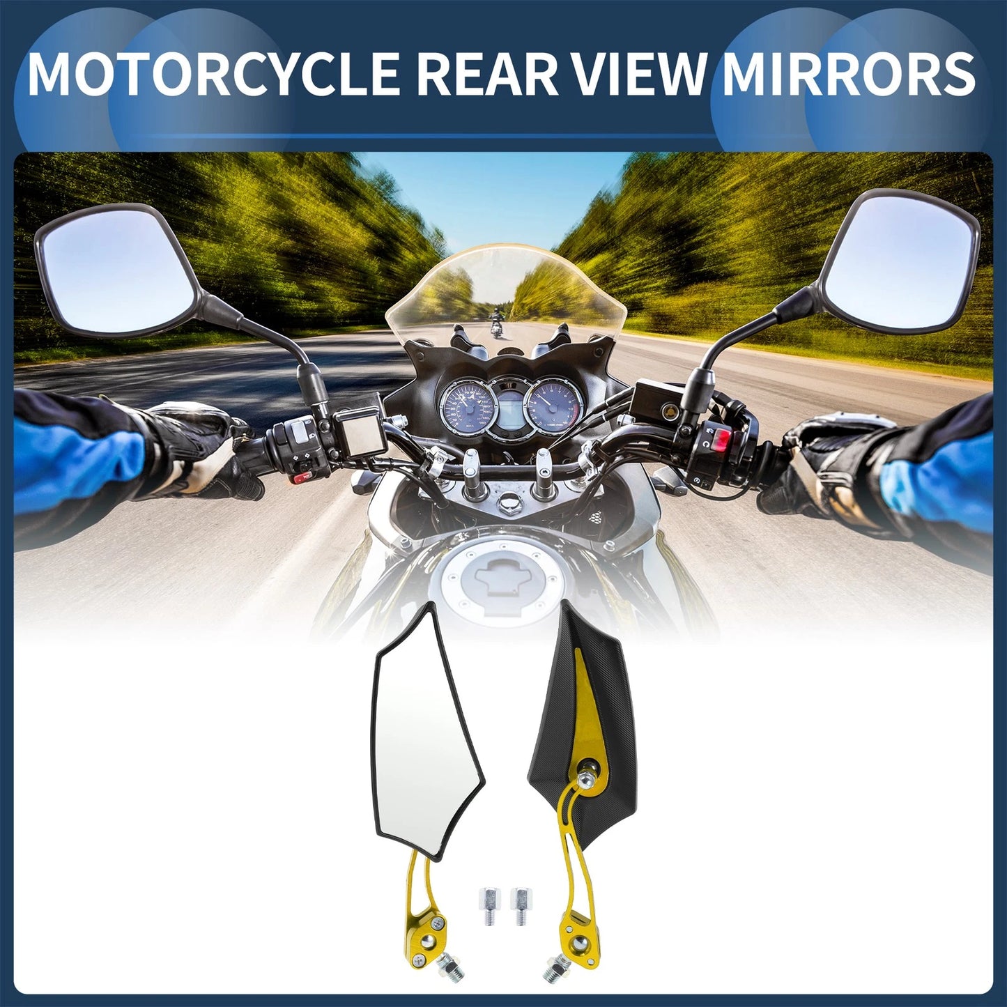 M8/M10 Black Gold Tone Rear View Mirrors for Motorcycle