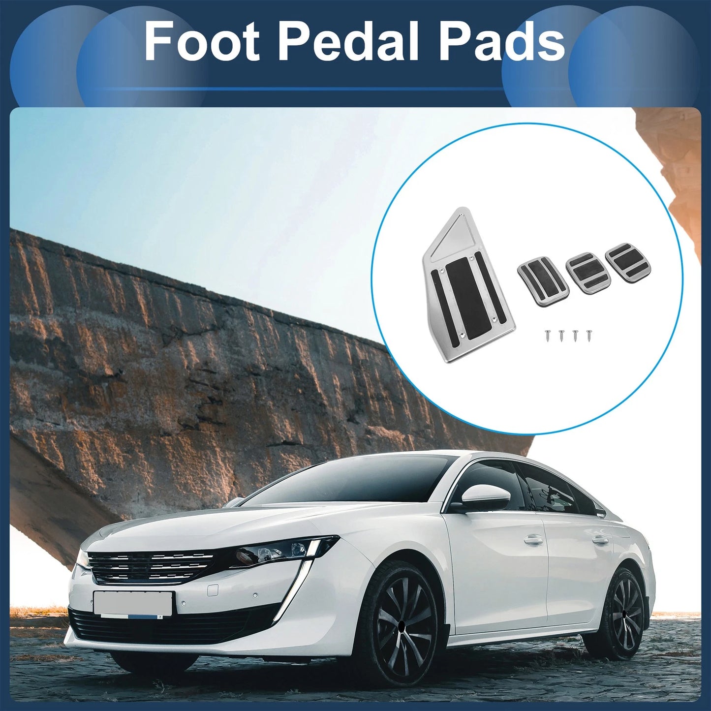 4 Pcs Foot Accelerator Pedal Covers for Peugeot 508 (2012-2014) Silver Tone