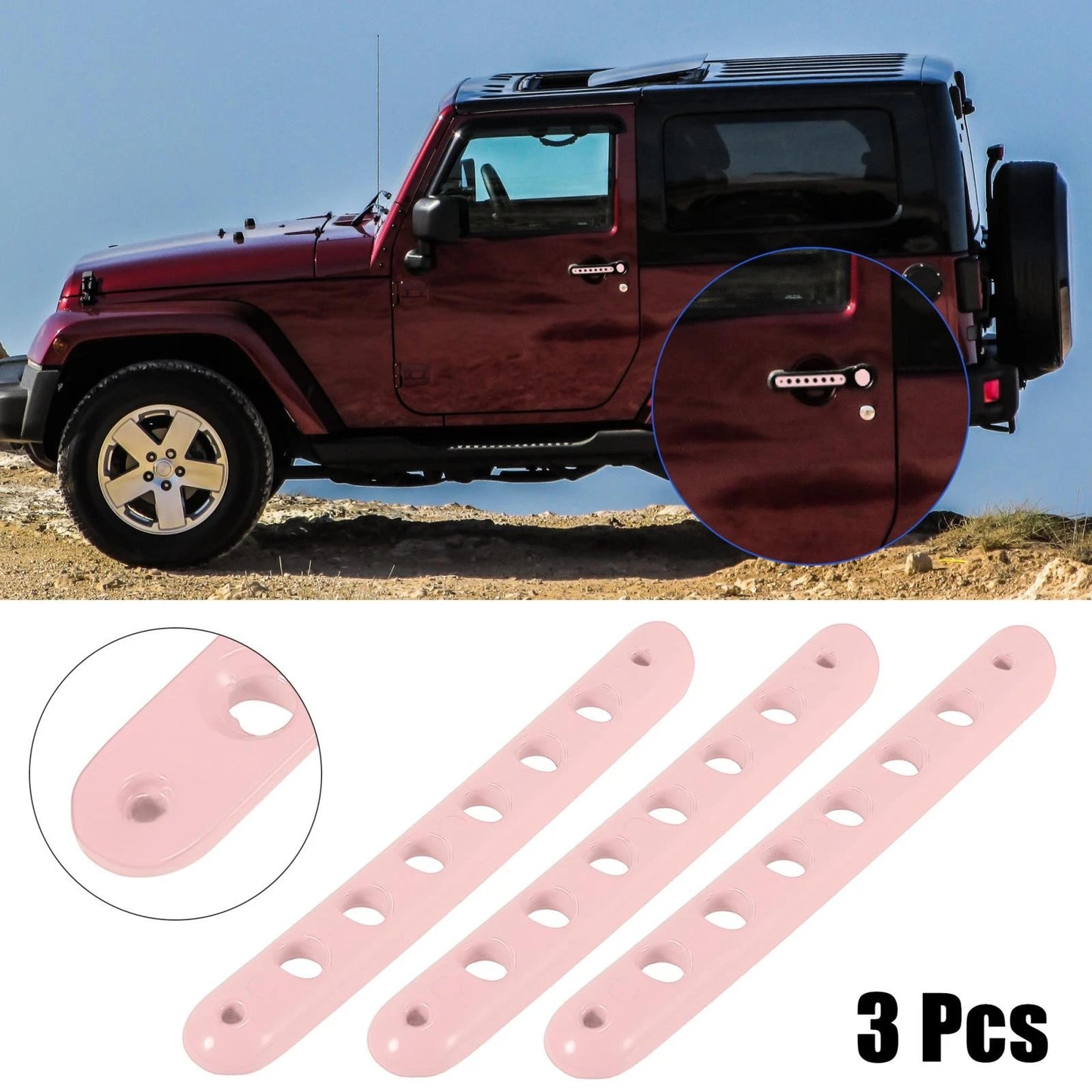 3 x Door Handle Trim & Button Covers for Jeep Wrangler 2007-2018 Pink
