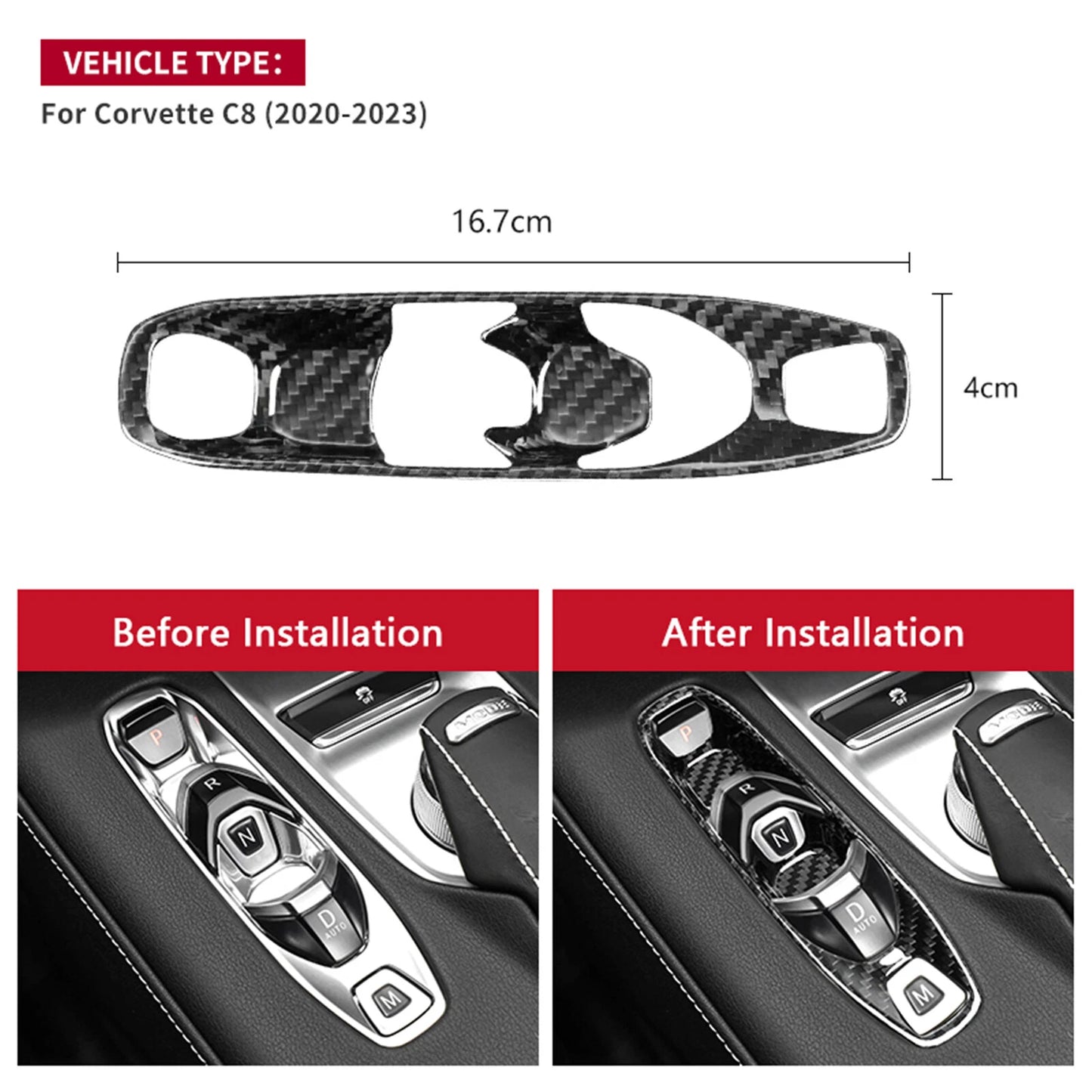 Carbon Fiber Gear Shift Panel Cover for Chevrolet Corvette C8 (2020-2023)
