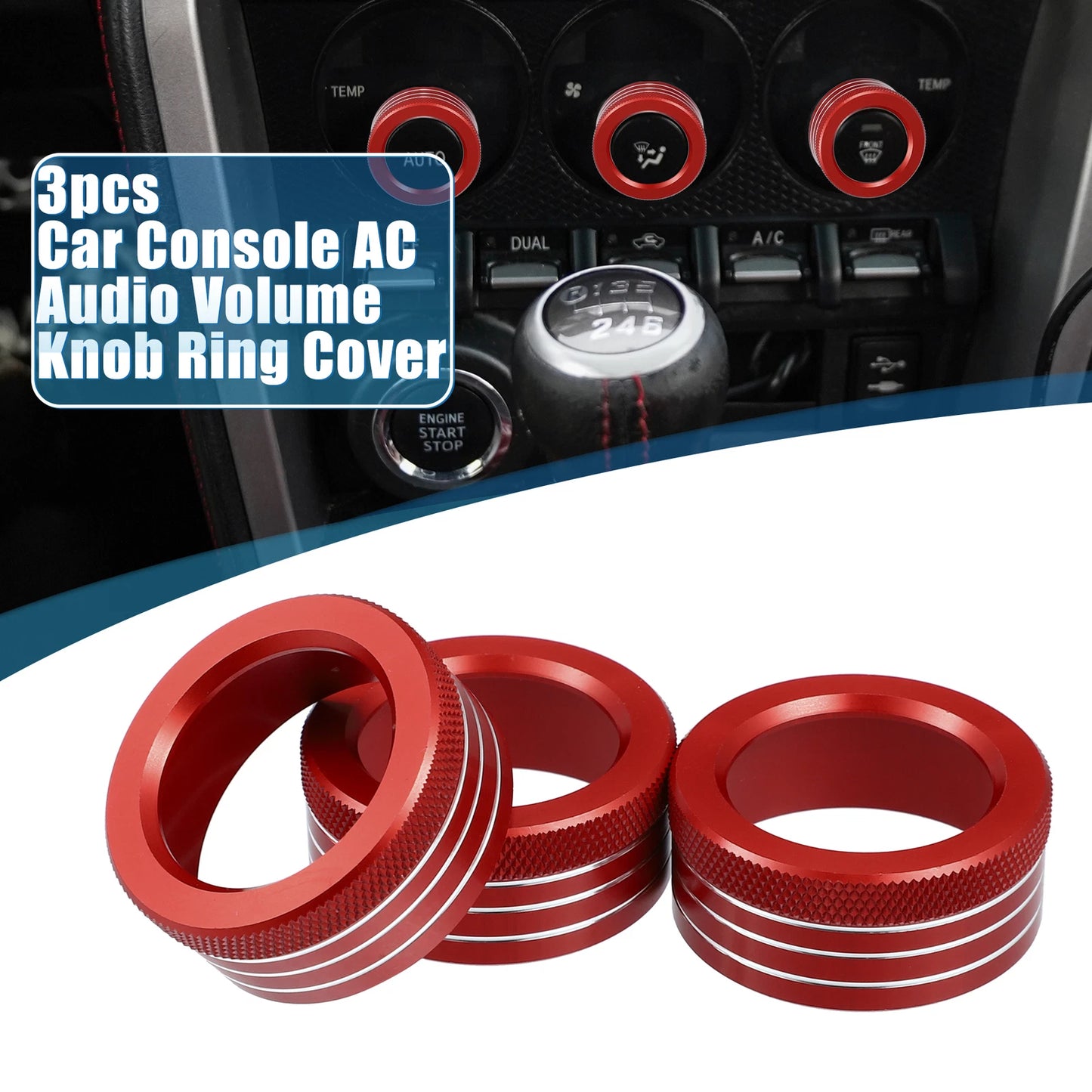 AC Audio Volume Knob Ring Cover for Subaru BRZ & Toyota 86 Red (Set of 3)