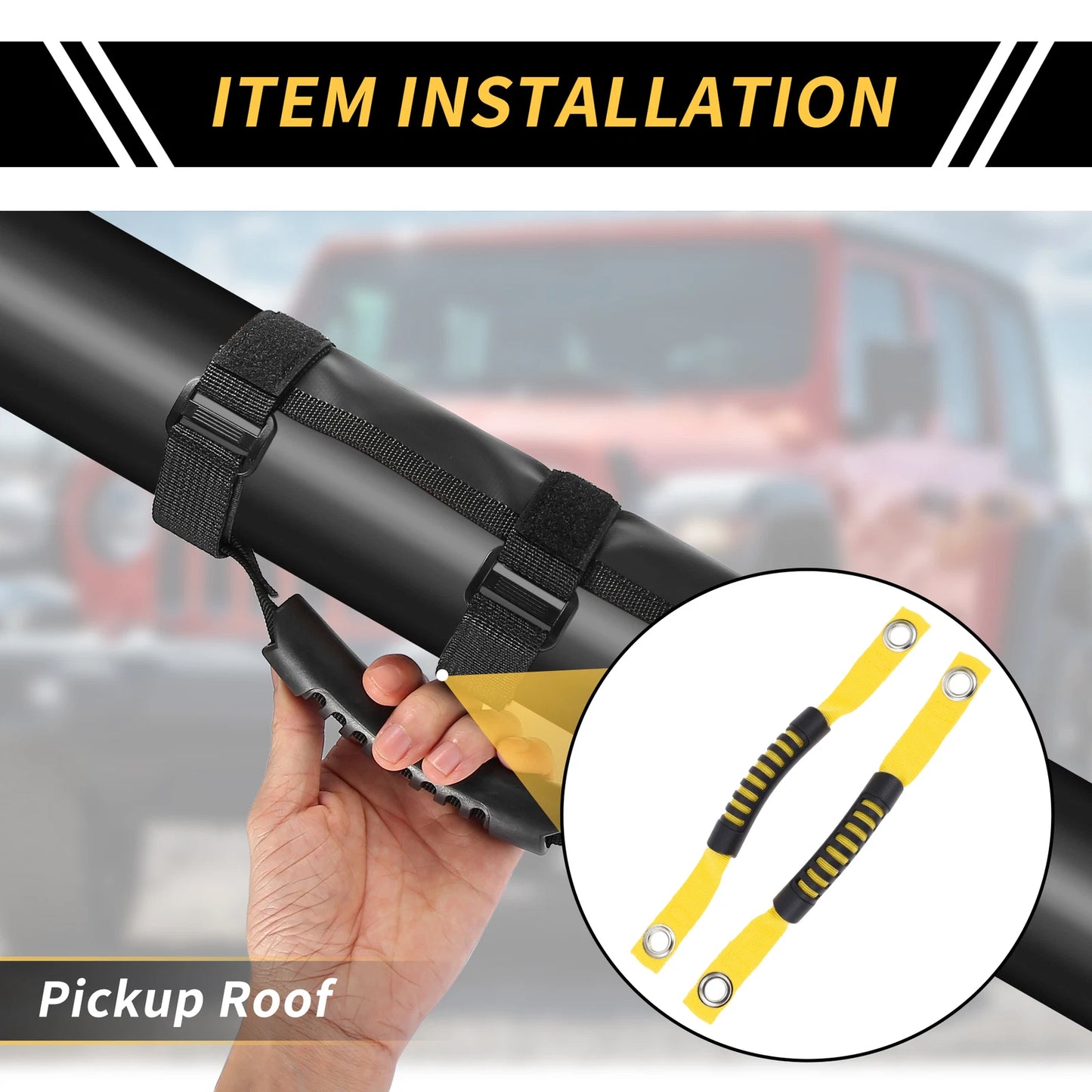Roll Bar Grab Handles for Jeep Wrangler Roof Rope Handle Yellow