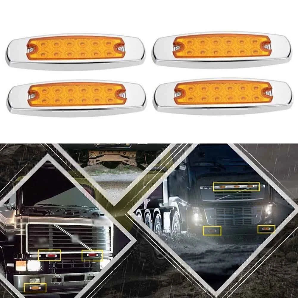 4 x Amber 12 LED Side Marker Lamps for Freightliner Truck Trailer Lights