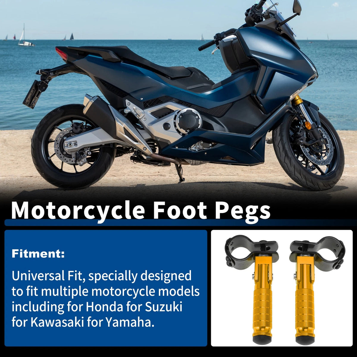 Universal Motorcycle Rear Foot Rests 1 Pair for Honda, Suzuki, Kawasaki