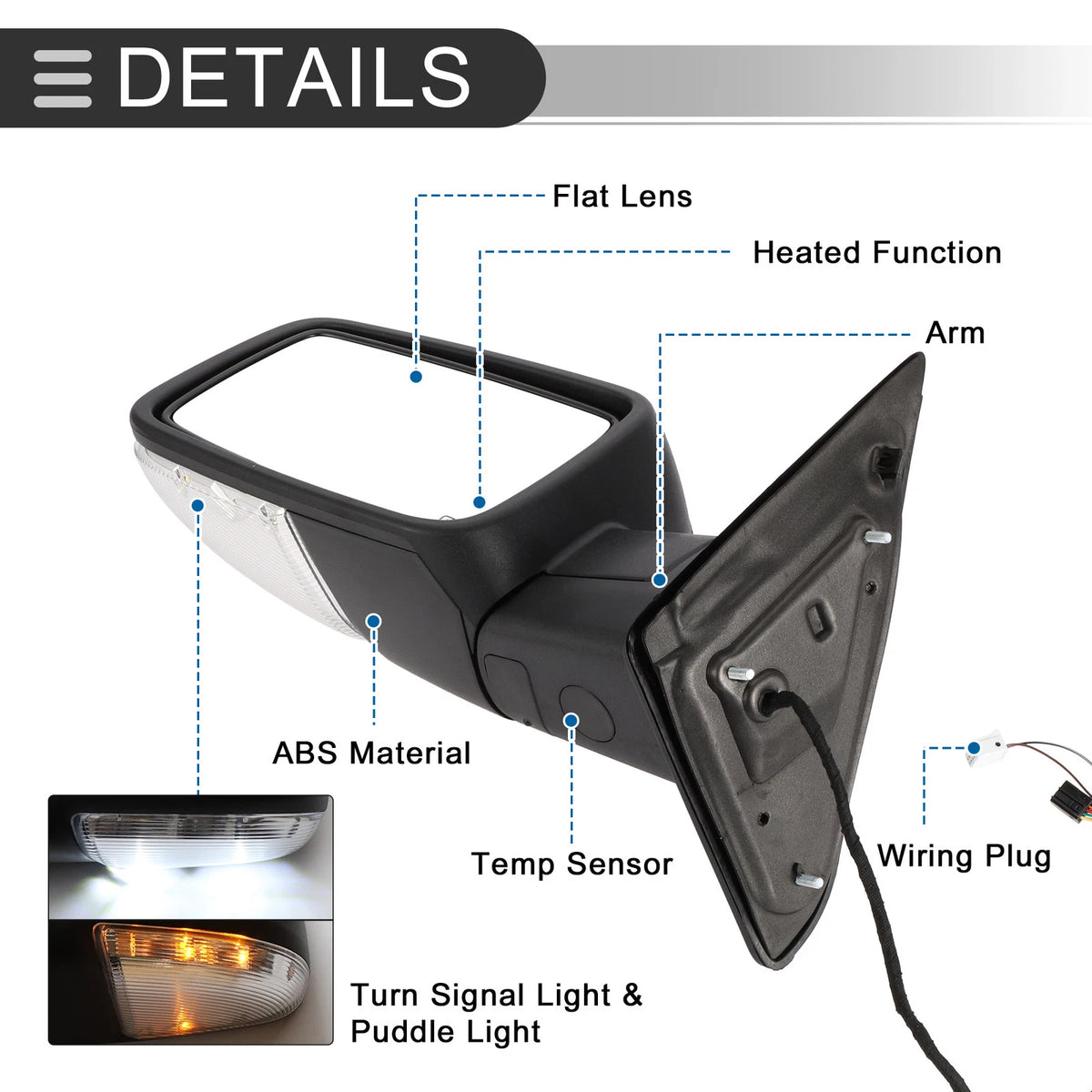 Tow Mirrors for Dodge Ram 1500 2009-2018 with Turn Signal Lights - 1 Pair