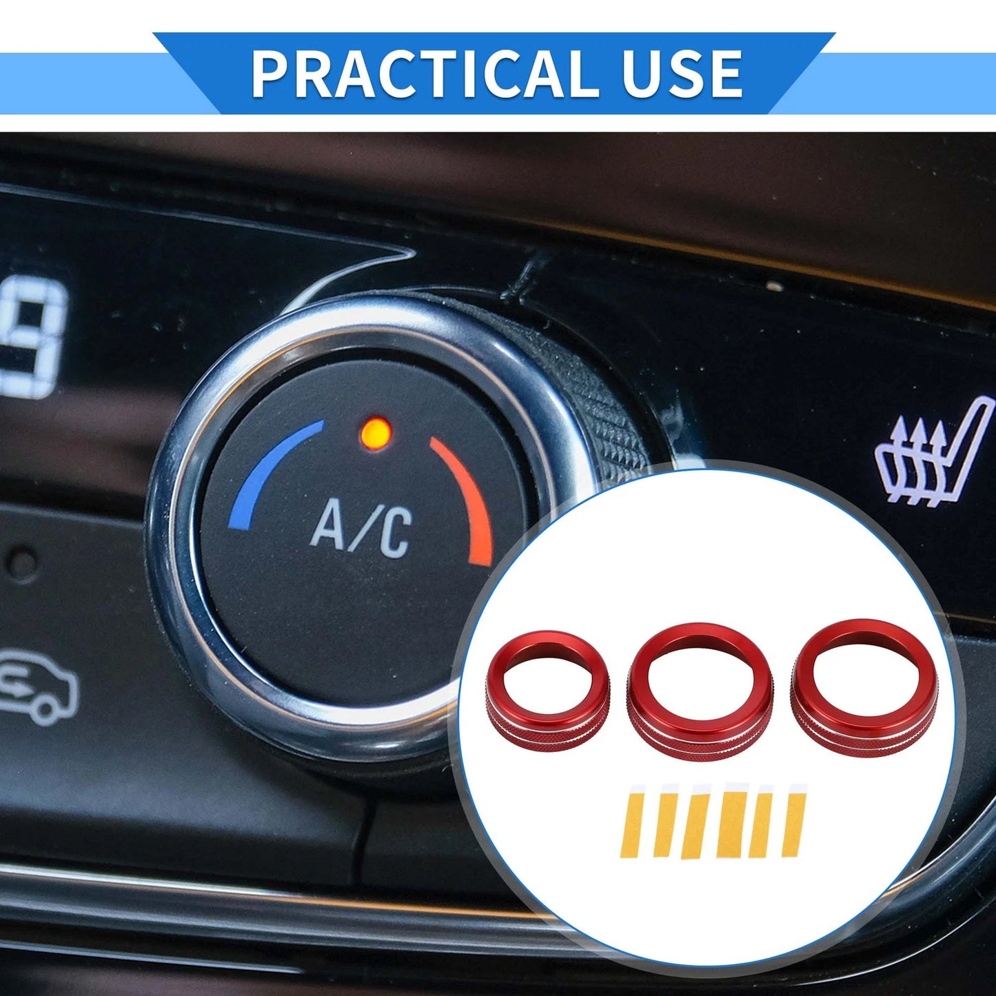 3 x AC Media Volume Tune Switch Knob Cover Ring for Dodge Durango (2021-2023)
