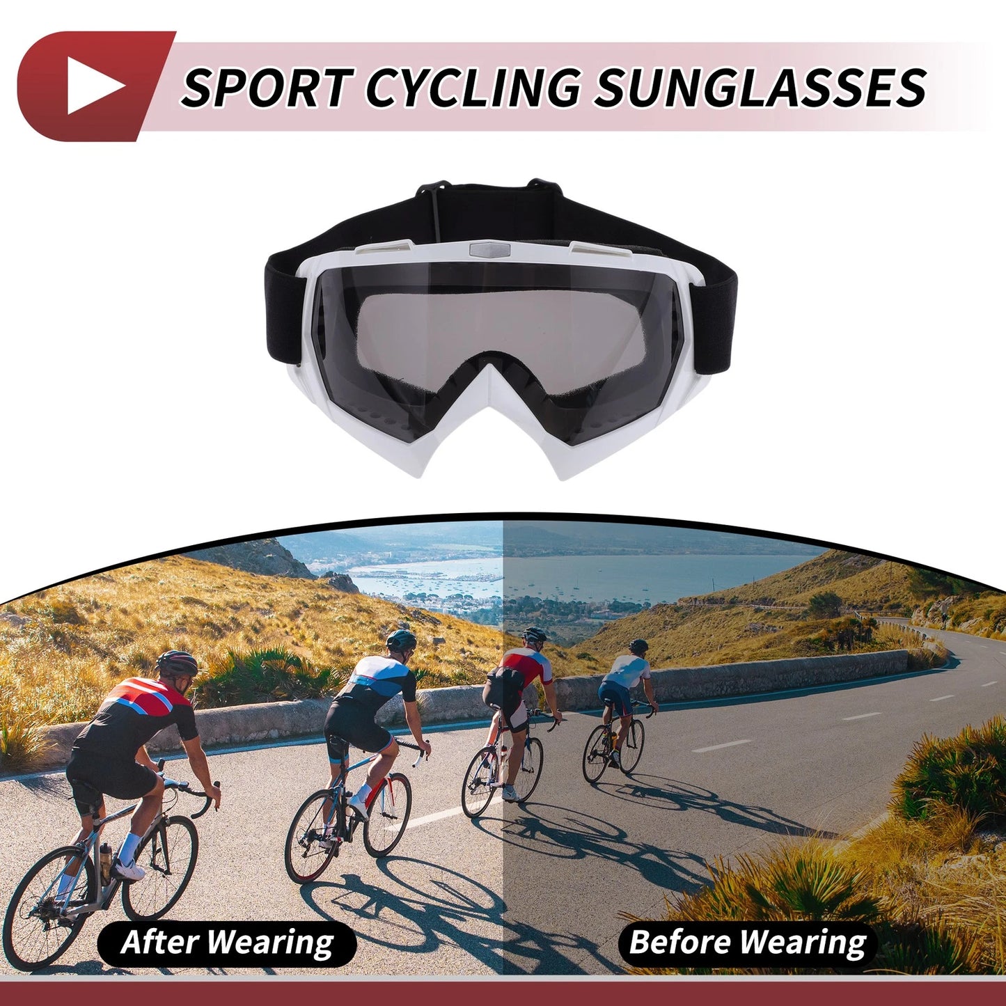 Motorcycle Riding Goggles Grey Lens White Frame PC Cycling Sunglasses