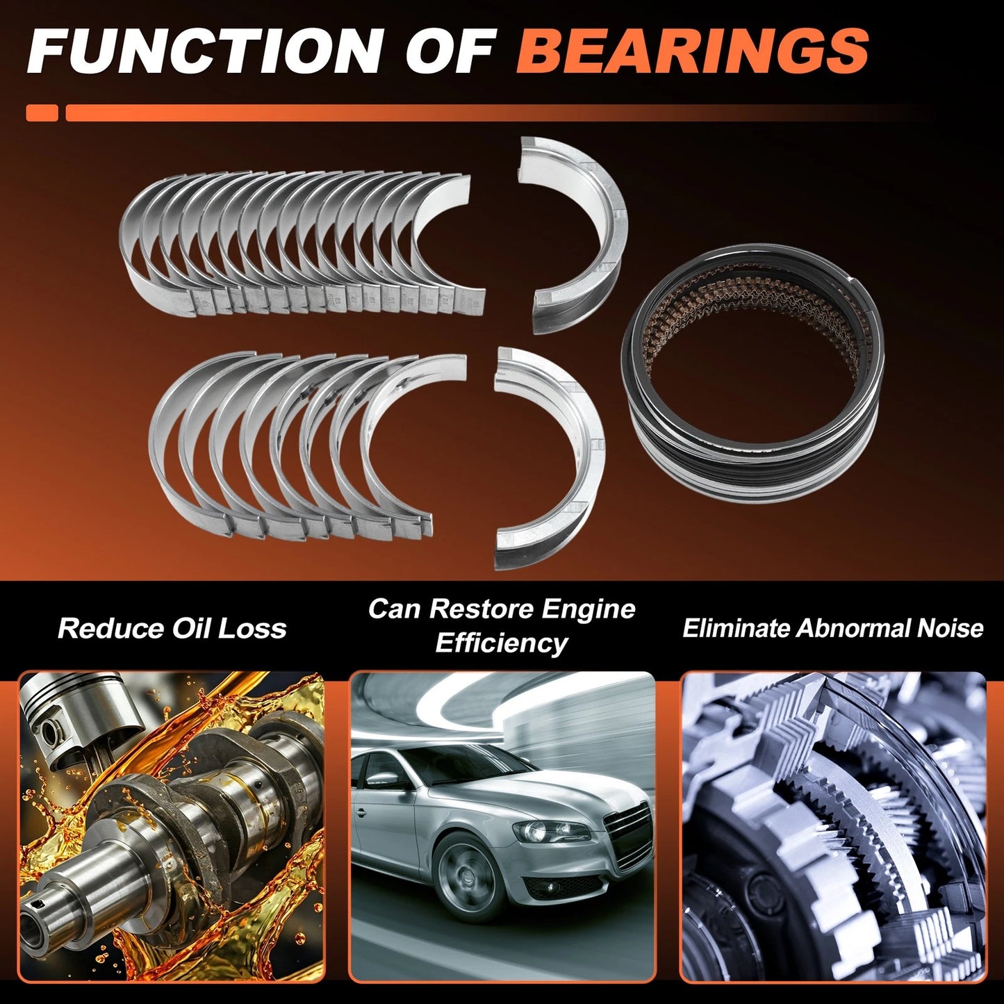 Main and Rod Bearing with Piston Rings 4.8L-5.3L for GMC/Chevy LS Gen III