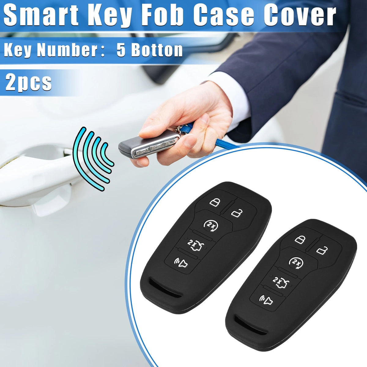 2 x Car Remote Keyless Smart Key Fob Covers for Ford Fusion (2013-2020)