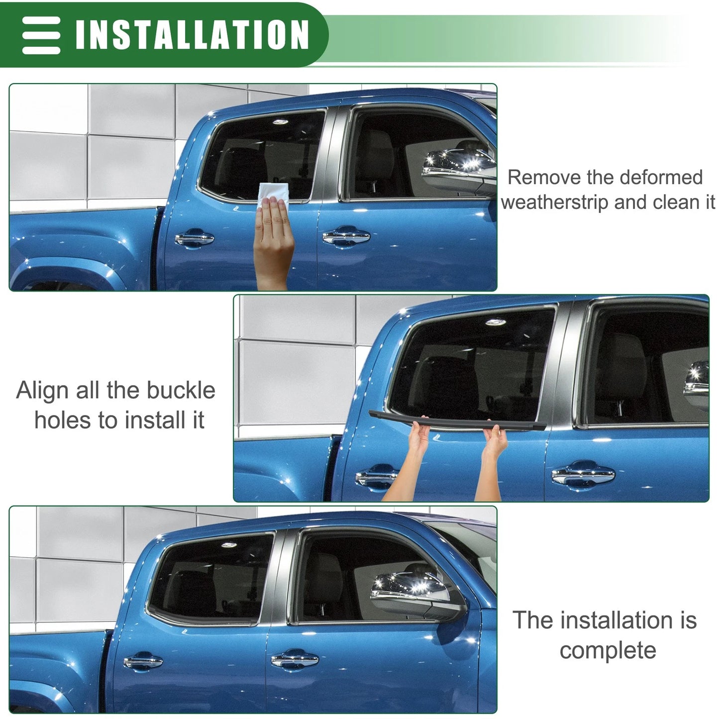 Rear Right Door Window Belt Weatherstrip for Toyota Tacoma (2005-2015) Black
