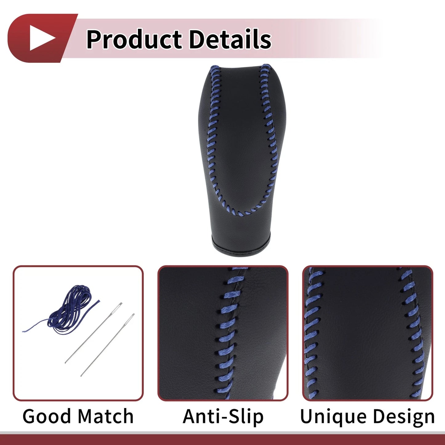 Car Gear Shift Knob Cover for Ford Fusion (2013-2016) Black Blue Faux Leather