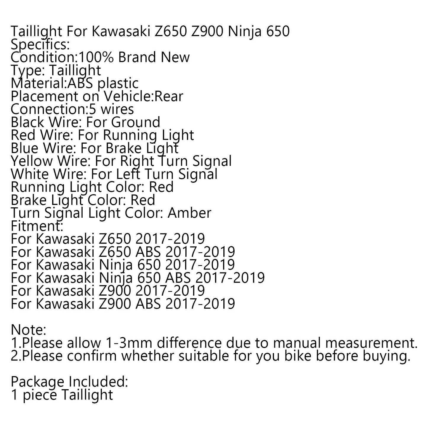 Tail Light for Kawasaki Z650 Ninja 650 Z900 (2017-2024)
