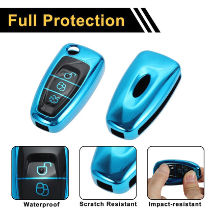 Blue TPU Silicone Key Case for Ford Mondeo 3 Buttons (2015-2023)
