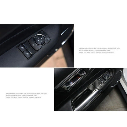 Carbon Fiber Window Switch Door Handle Cover Trim fit For Ford Mustang 2015-2018