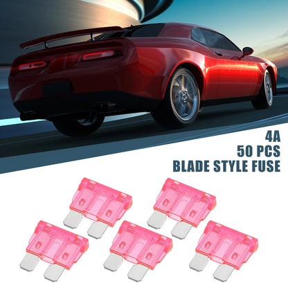 50pcs Mini Blade Fuses 4A for Cars, Boats, Trucks, SUVs, Motorcycles Pink