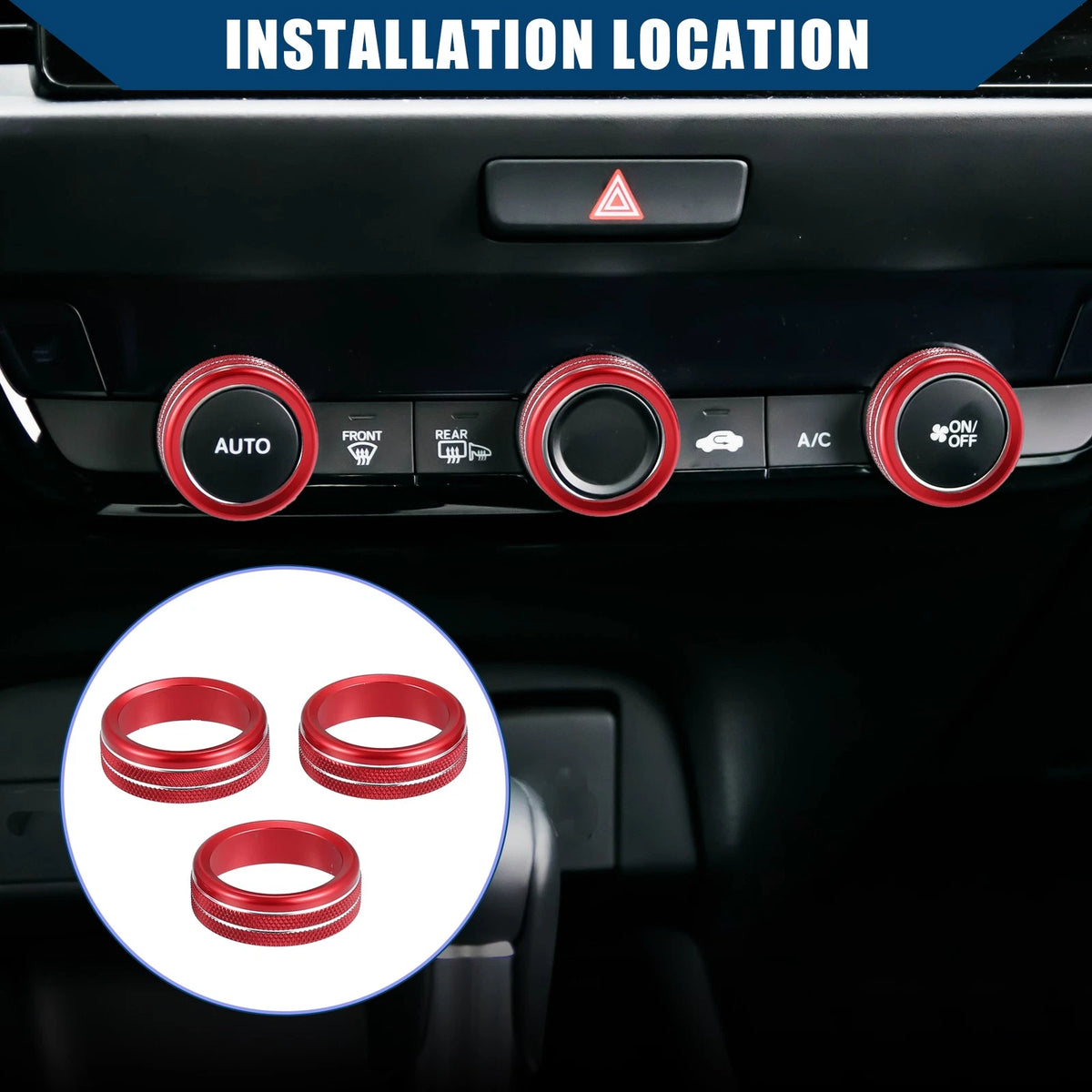 AC Control Switch Knob Cover 3 x for Honda Fit (2020-2023) Red