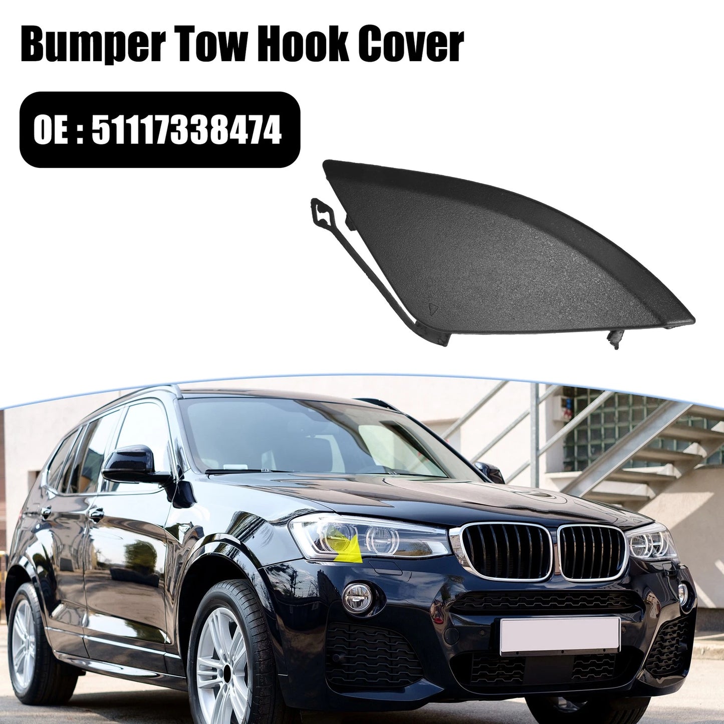 Front Bumper Tow Hook Cover for BMW X3 28iX 35iX (2015-2017) Black