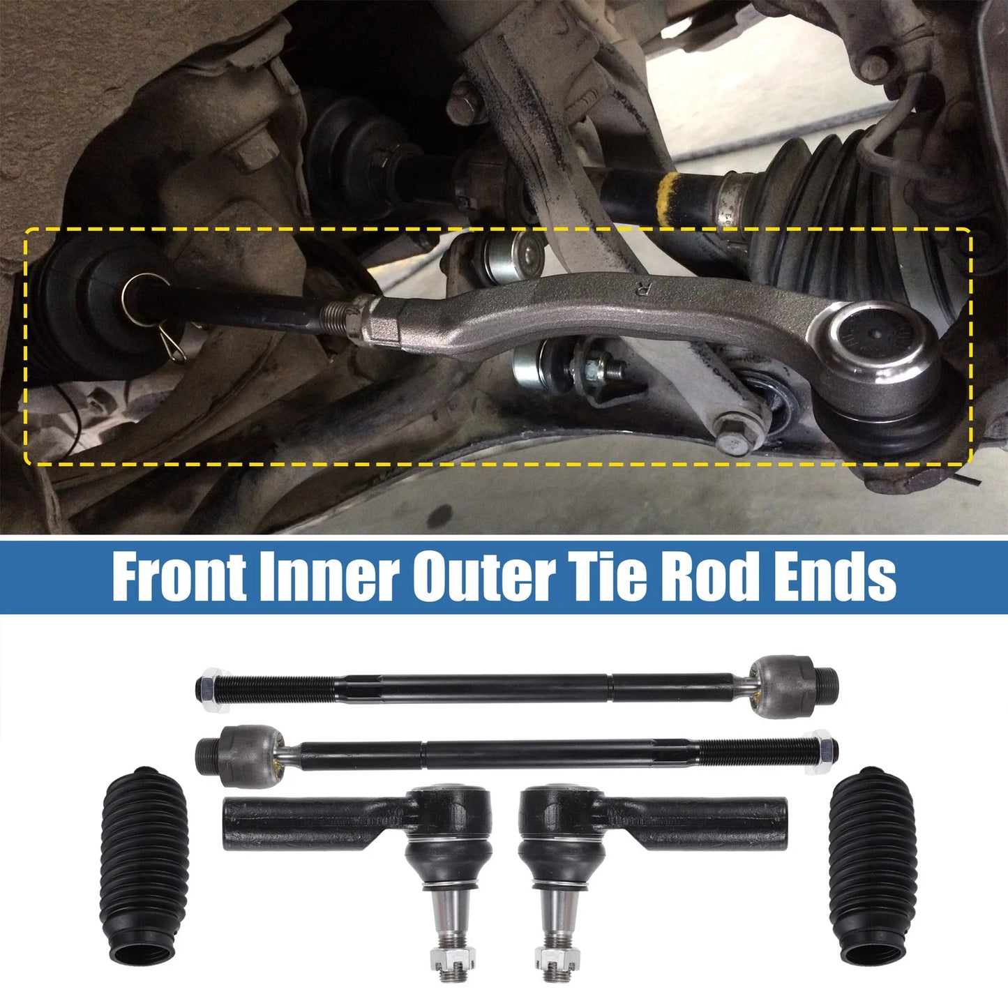 6x Front Inner Outer Tie Rod End Links Kit for Dodge Ram 1500 (2006-2010)