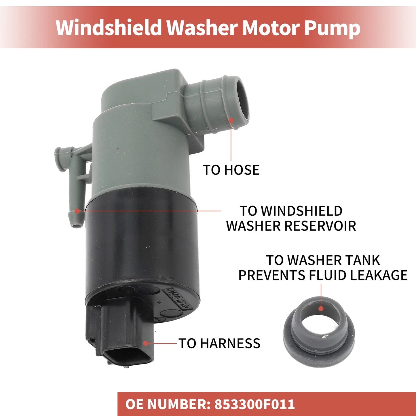 Windshield Washer Pump w/Grommet for Toyota Yaris (2006-2011)