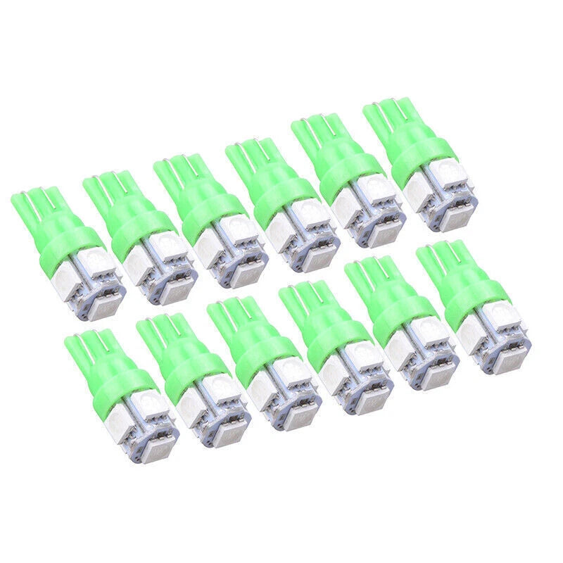 12Pc Green T10 Wedge Canbus 5050 5SMD LED Light Bulbs for Car & Boat