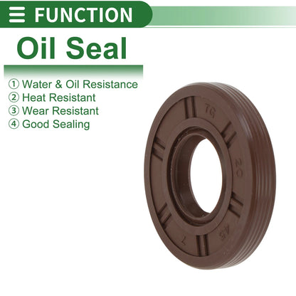 Oil Seal FKM Rubber 20x45x7mm High Pressure Brown 5 Pcs