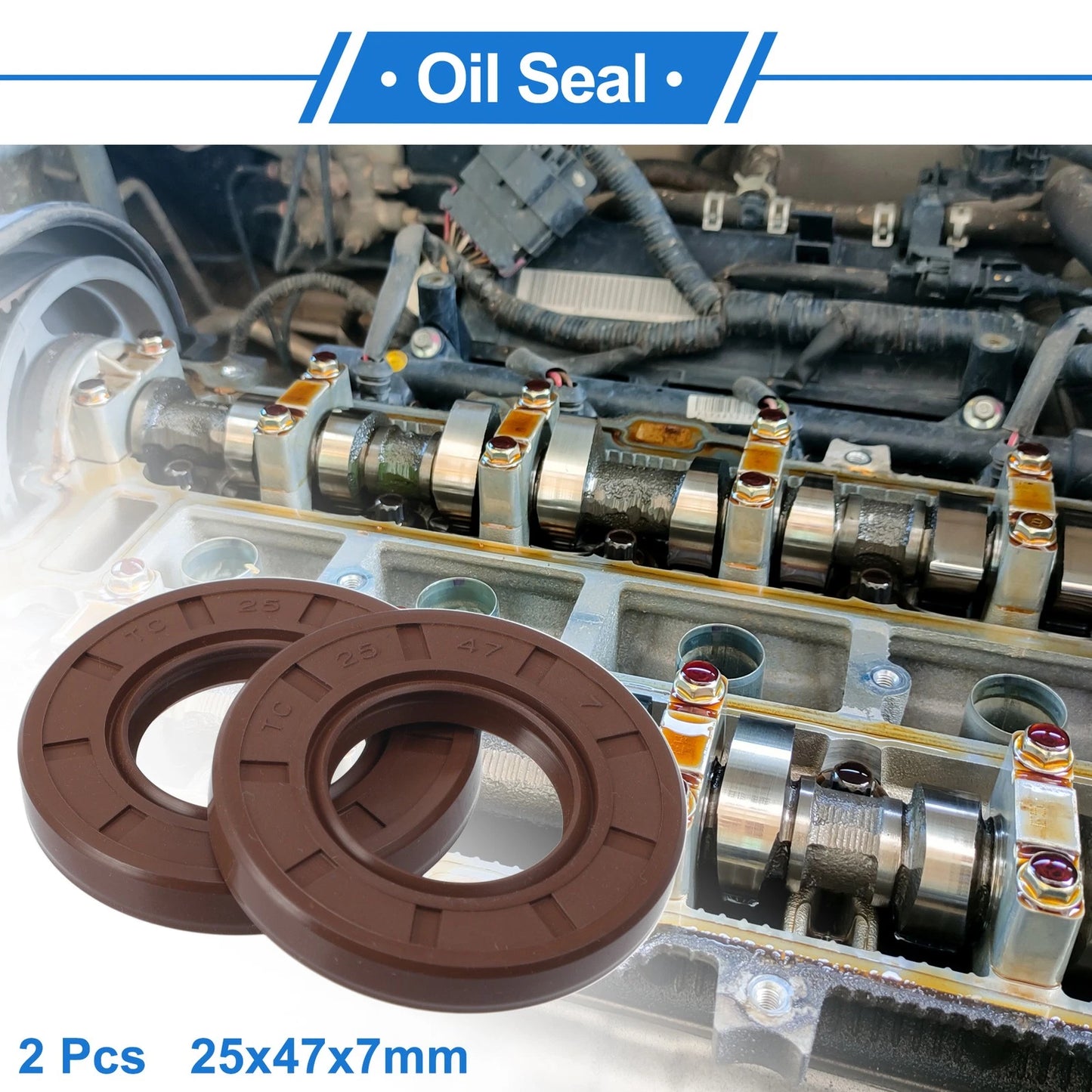 Oil Seal 2 x Seal Ring Rotary Shaft Seal FKM Rubber 25x47x7mm Brown