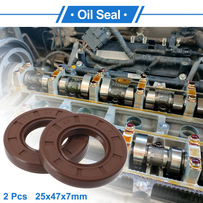 Oil Seal 2 x Seal Ring Rotary Shaft Seal FKM Rubber 25x47x7mm Brown
