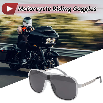 1x Motorcycle Riding Goggles Black Lens White Silver Tone Frame PC UV400