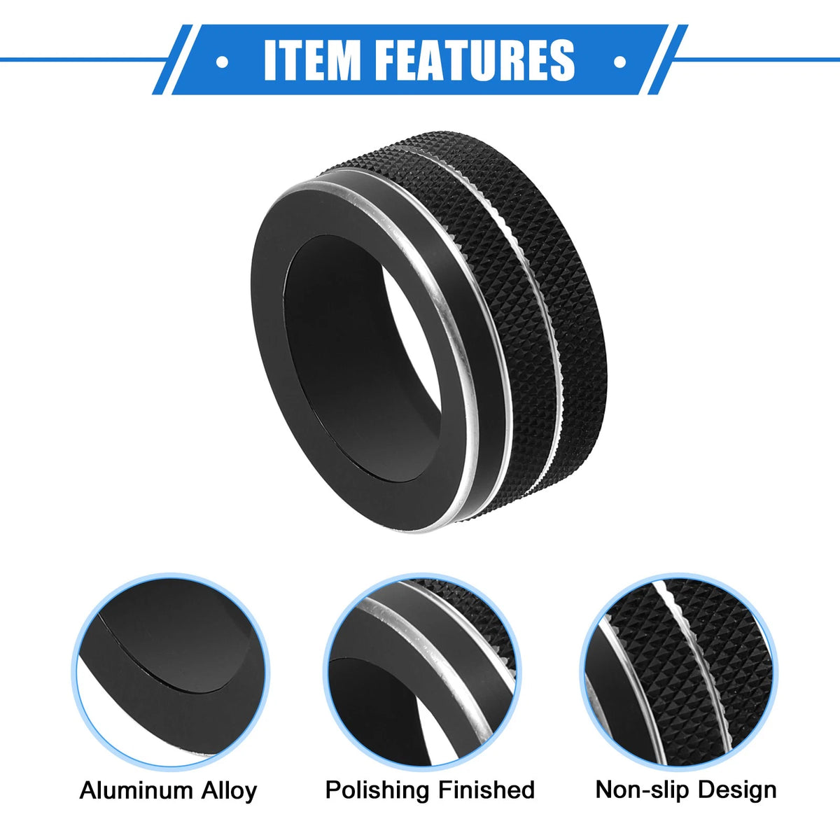 3 x AC Climate Control Knob Rings Covers for Jeep Renegade (2018-2023) Black