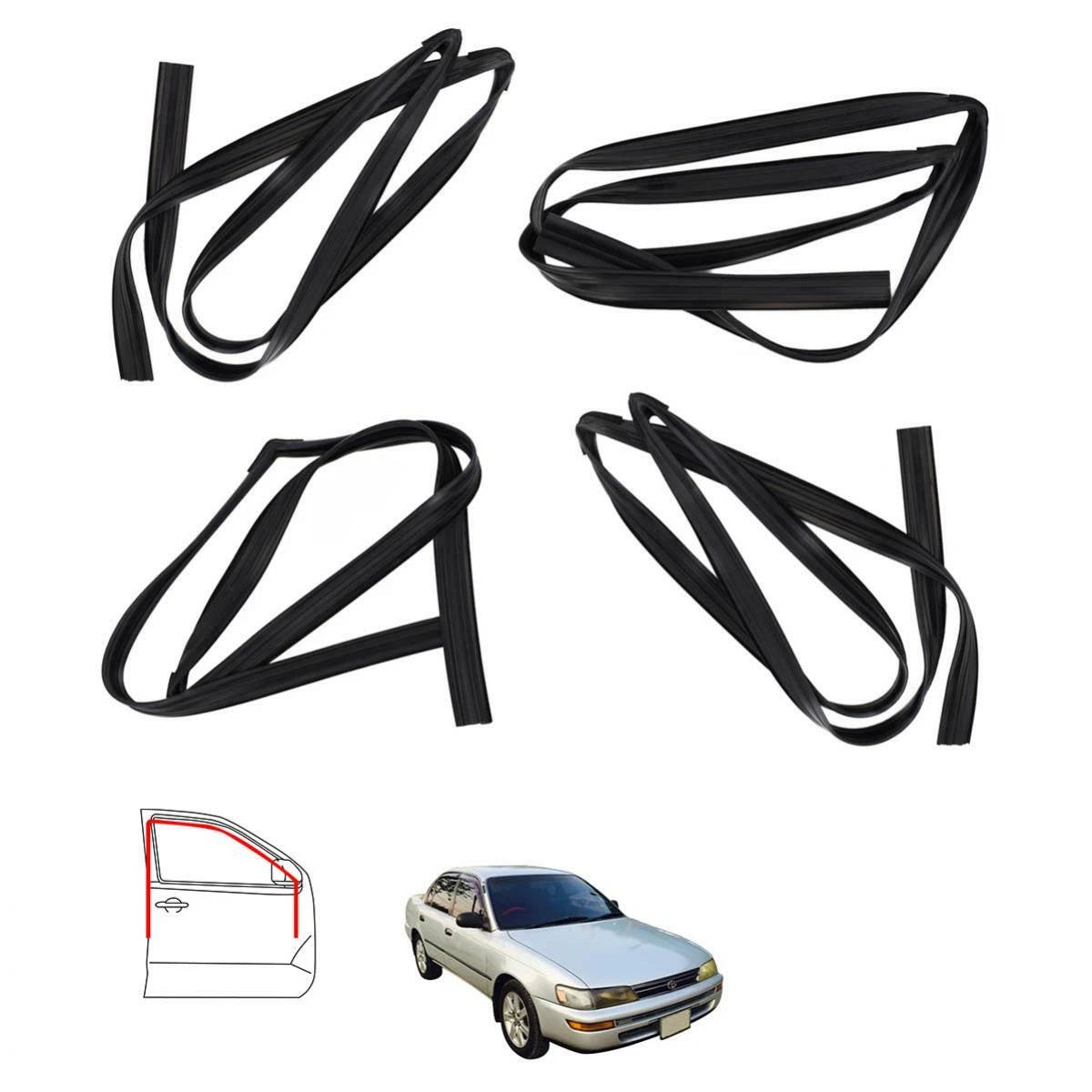 Set 4 Door Glass Run Channel Rubber Fits Toyota Corolla AE100 AE101 EE100 91-97