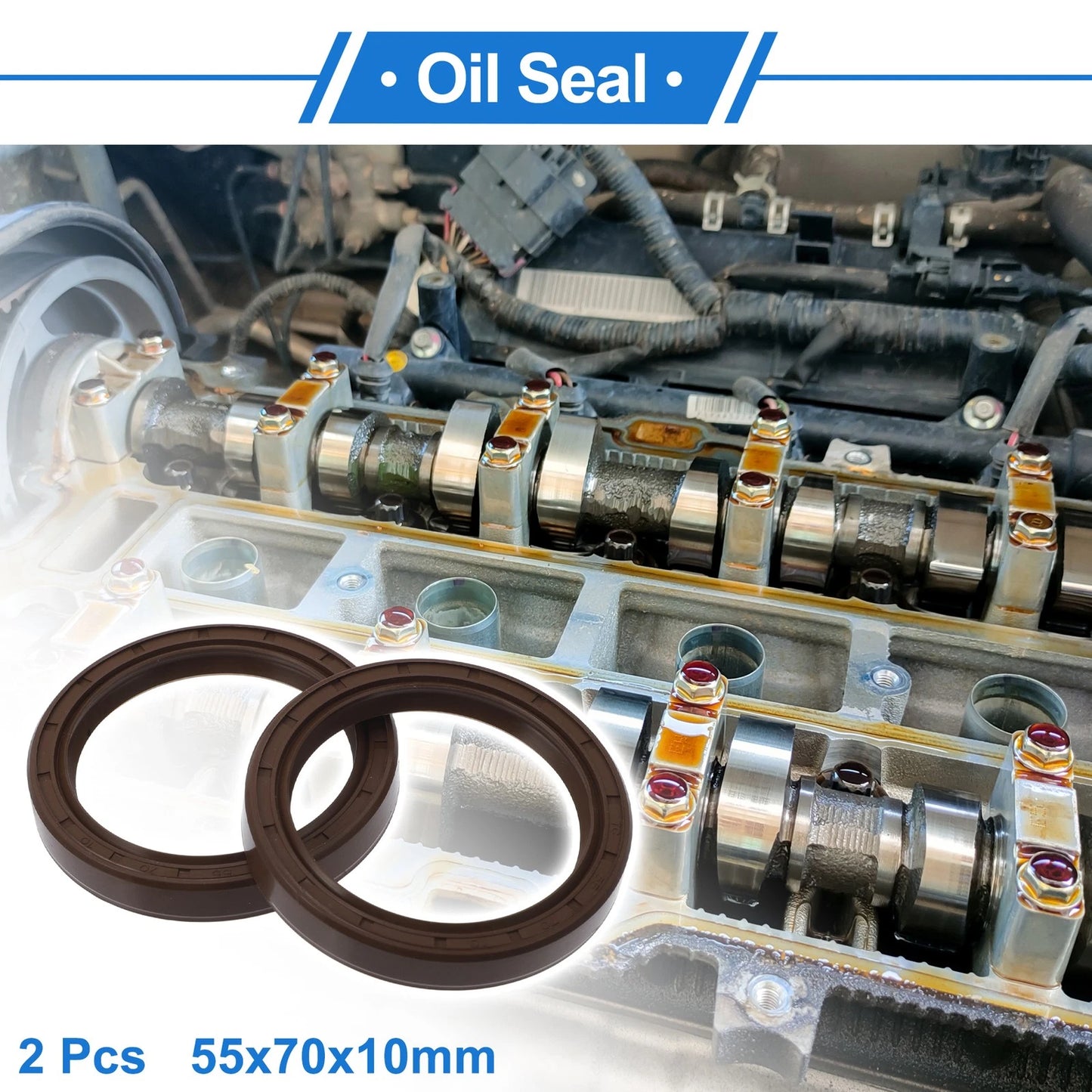 Oil Seal 2 x Seal Ring Rotary Shaft Seal FKM Rubber 55x70x10mm Brown