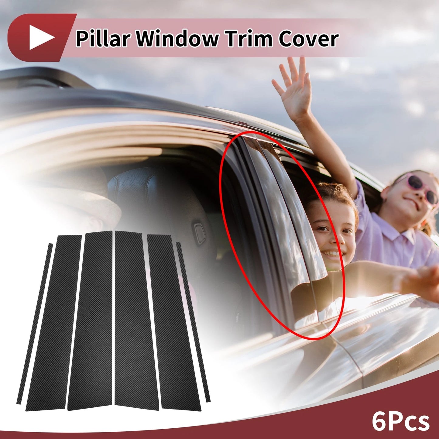 6 Pcs Car Door Pillar Window Trim Carbon Fiber for Toyota Fortuner (2014–2015)