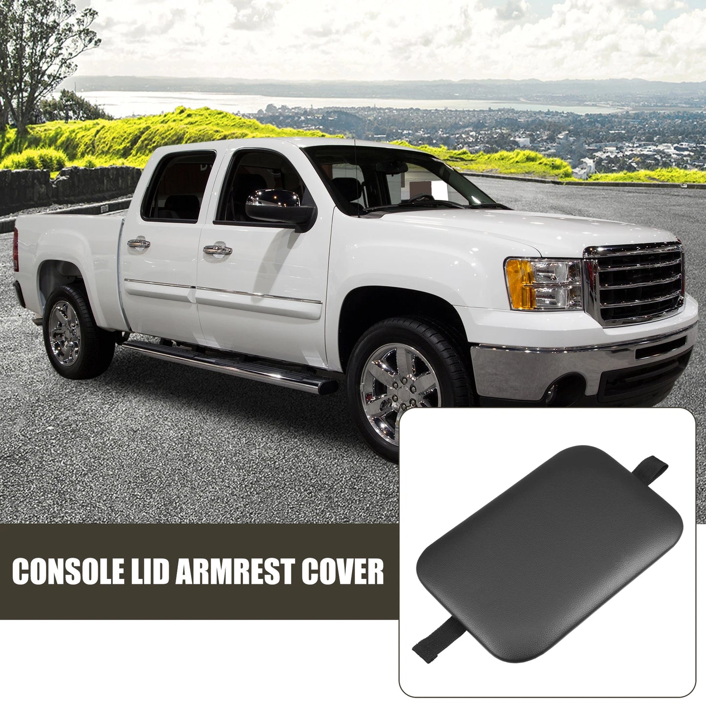 Center Console Lid Armrest Cover for Chevrolet Silverado Faux Leather Black